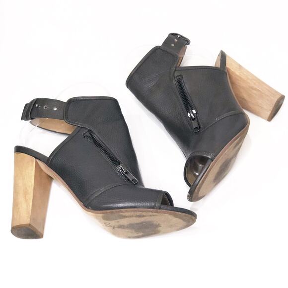 Splendid 9 M Janet Leather Peep-Toe Booties Chunky Heel Shootie Slate Taupe Grey - Picture 6 of 9